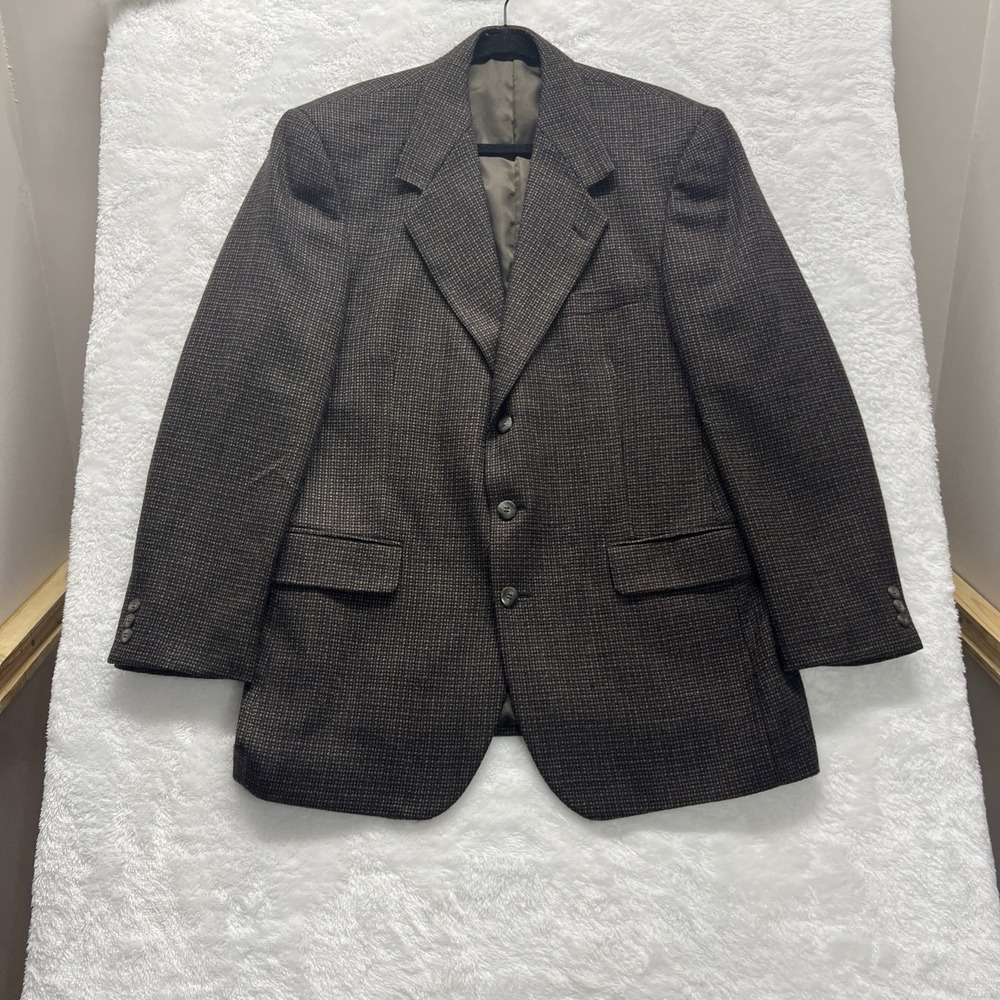 Mark‎ Alexander Men's 100% Wool Blazer Three Button Herringbone Brown Black 42R